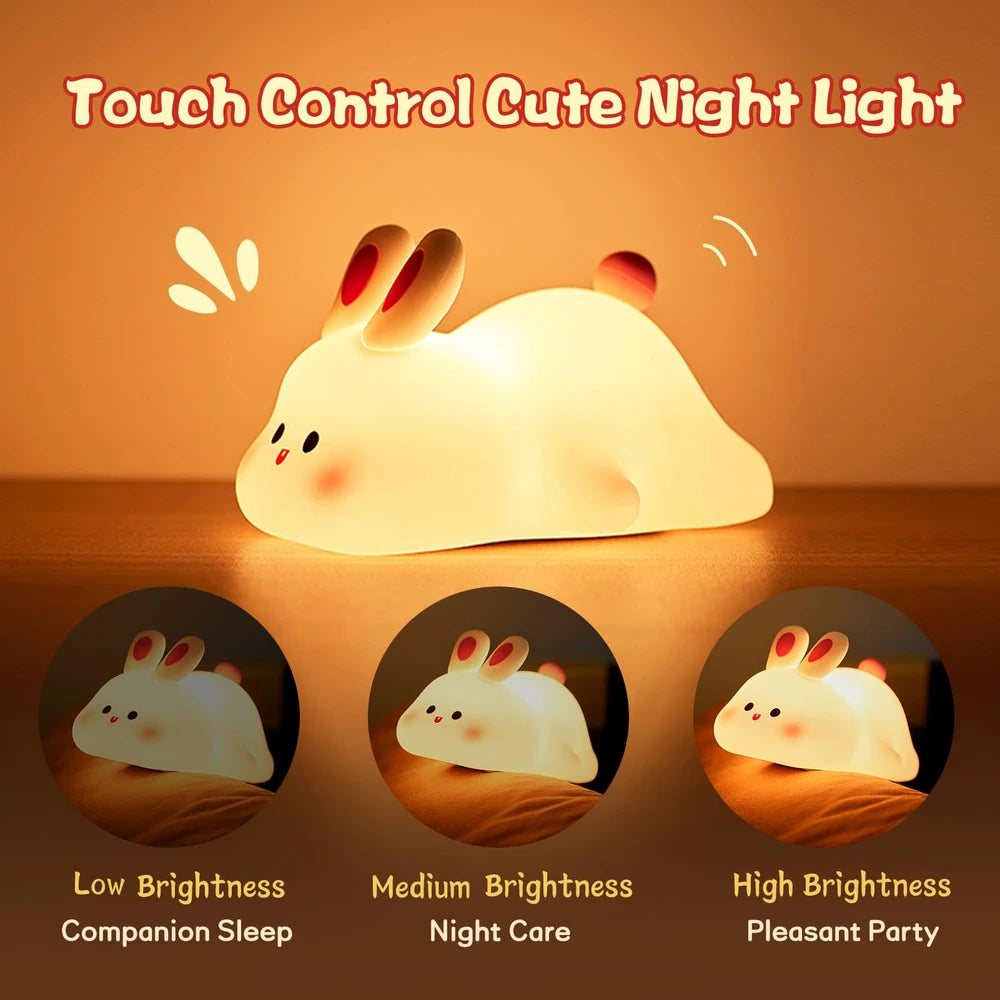 Cute touch control bunny night light with 3 brightness levels for sleep, night care, and parties