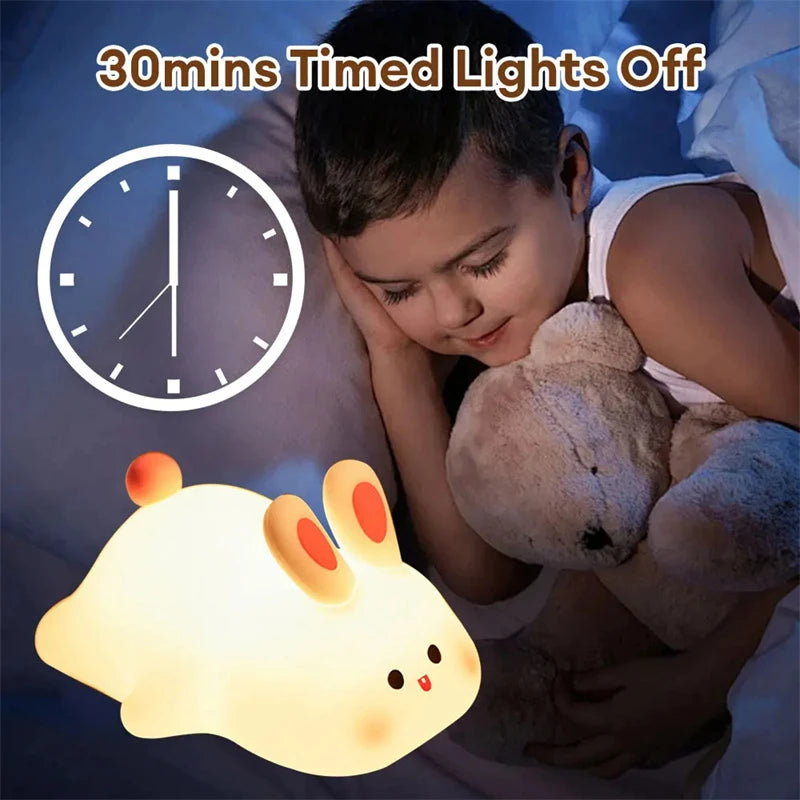 Cute bunny night light with 30-min timer, soothing glow for kids’ bedtime, cozy sleep aid