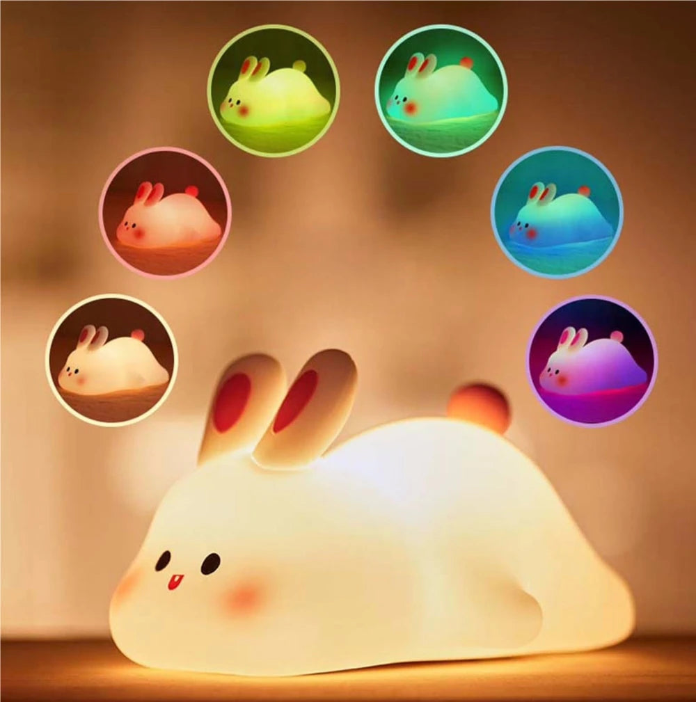 Cute bunny night light with 7 color modes, perfect for kids' bedroom or nursery decor