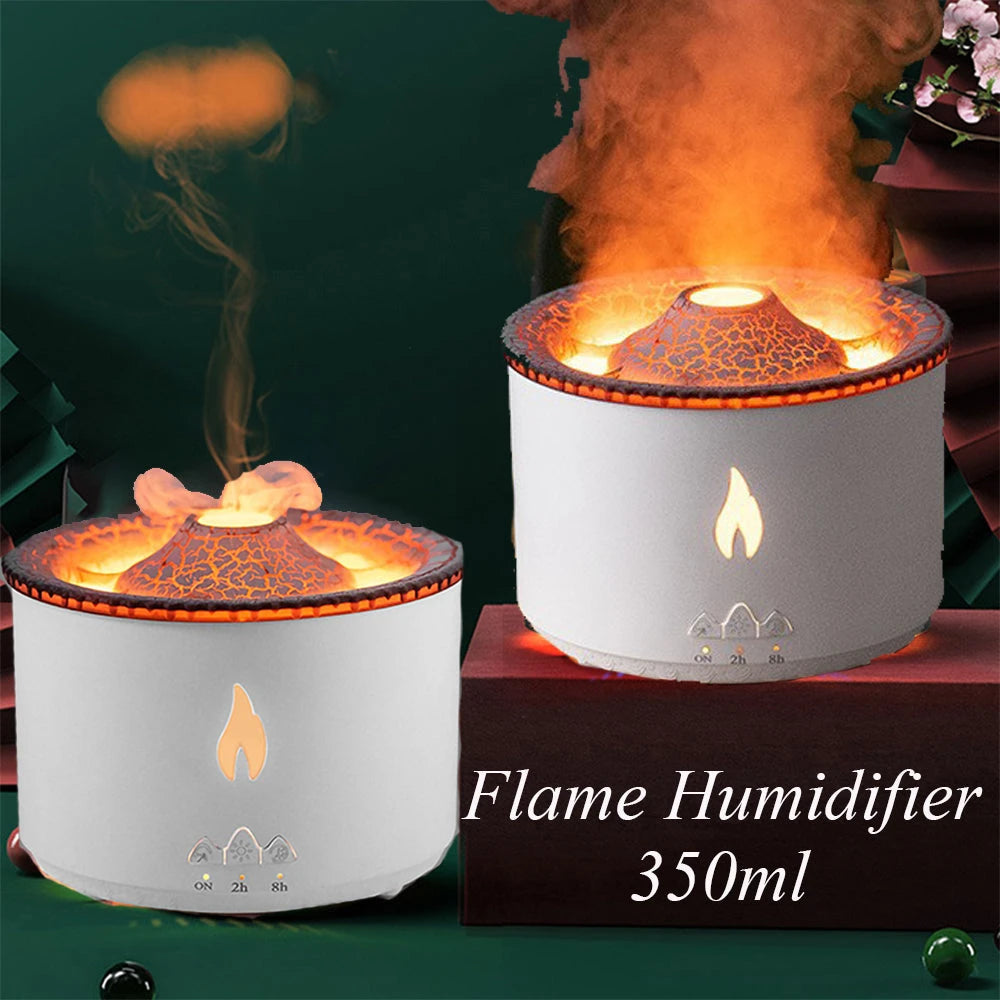 Flame humidifier with 350ml capacity, glowing lava effect and mist output for cozy ambiance