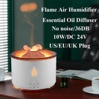 Flame air humidifier & essential oil diffuser with warm glow, quiet 36dB operation, USB powered for home or office