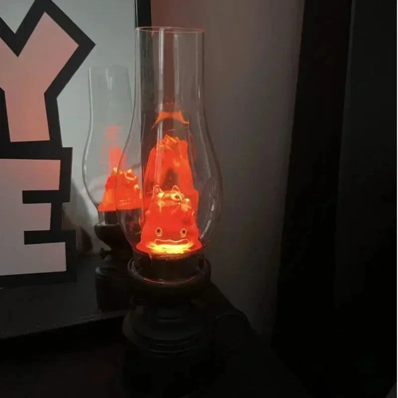 Glowing orange lava lamp with cute face design, cozy ambient lighting for home decor