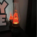 Glowing orange lava lamp with cute face design, cozy ambient lighting for home decor