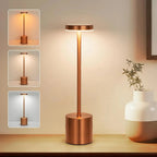 Modern copper table lamp with adjustable warm white LED light, perfect for cozy home decor and ambient lighting.
