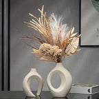 Modern ceramic vase with dried pampas grass and wheat, minimalist home decor accent piece