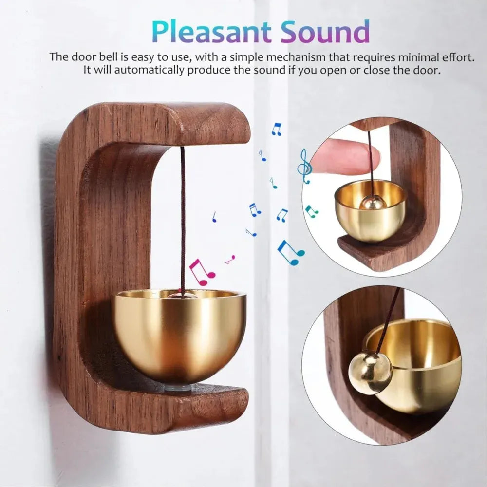 Wooden door bell with golden bowl, automatic chime for entryway, pleasant sound design