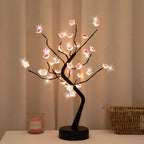Cherry blossom LED table lamp with glowing pink flowers, cozy bedroom decor accent light